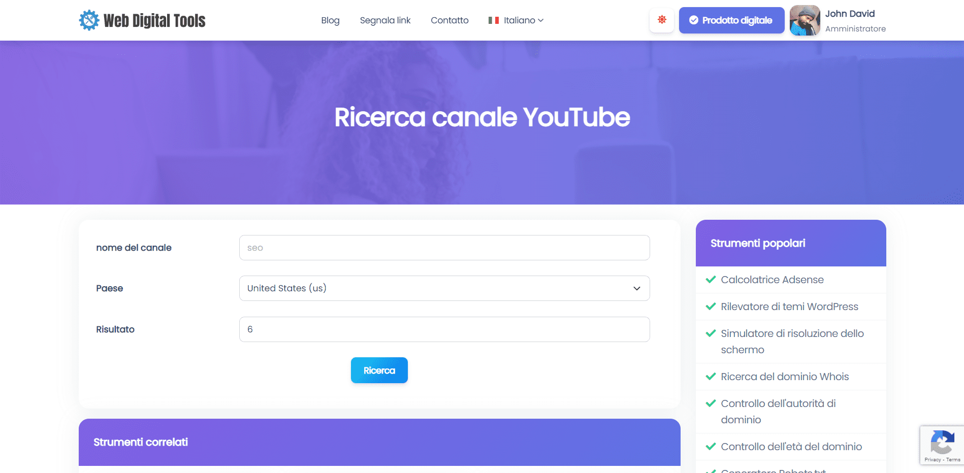 Ricerca canale YouTube
